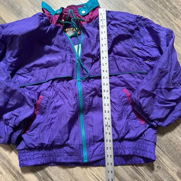 R.E. Sport Rivers Edge Windbreaker Bomber Jacket 80's Retro Purple Teal Large - Picture 2 of 7